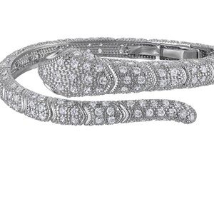 Emerald Simulant and White Cubic Zirconia Rhodium Over Brass Snake Bracelet- new